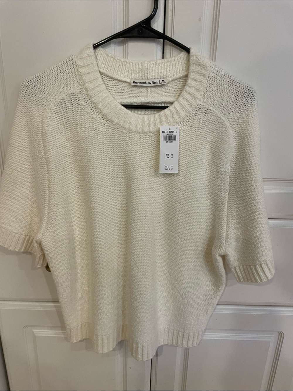 Abercrombie & Fitch Madeline Cream Short-Sleeve Knit Sweater
